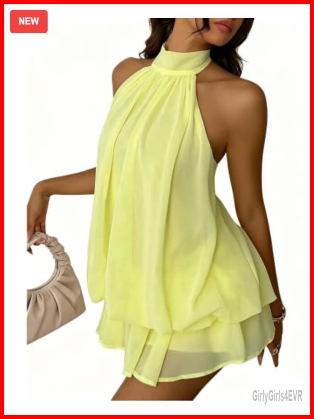 Chiffon Halter Mini Dress Drop Waist Ruffle Backless